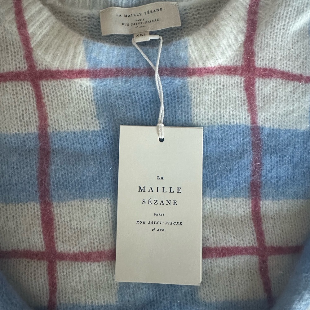 Victoria Jumper - Cream & Blue Windowpane Sweater - Picture 4 of 5